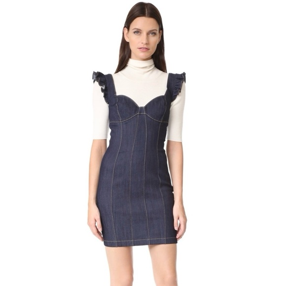 NWT Cinq a Sept 5a7 Mathis Ruffle Sleeveless Dress in Blue Indigo Denim Size 10 - Picture 2 of 8